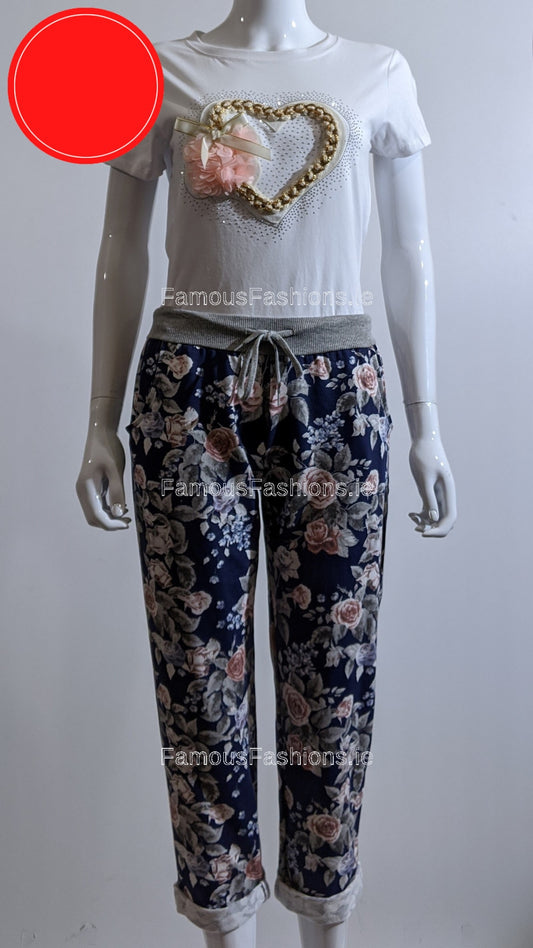 Navy Floral Print Trouser