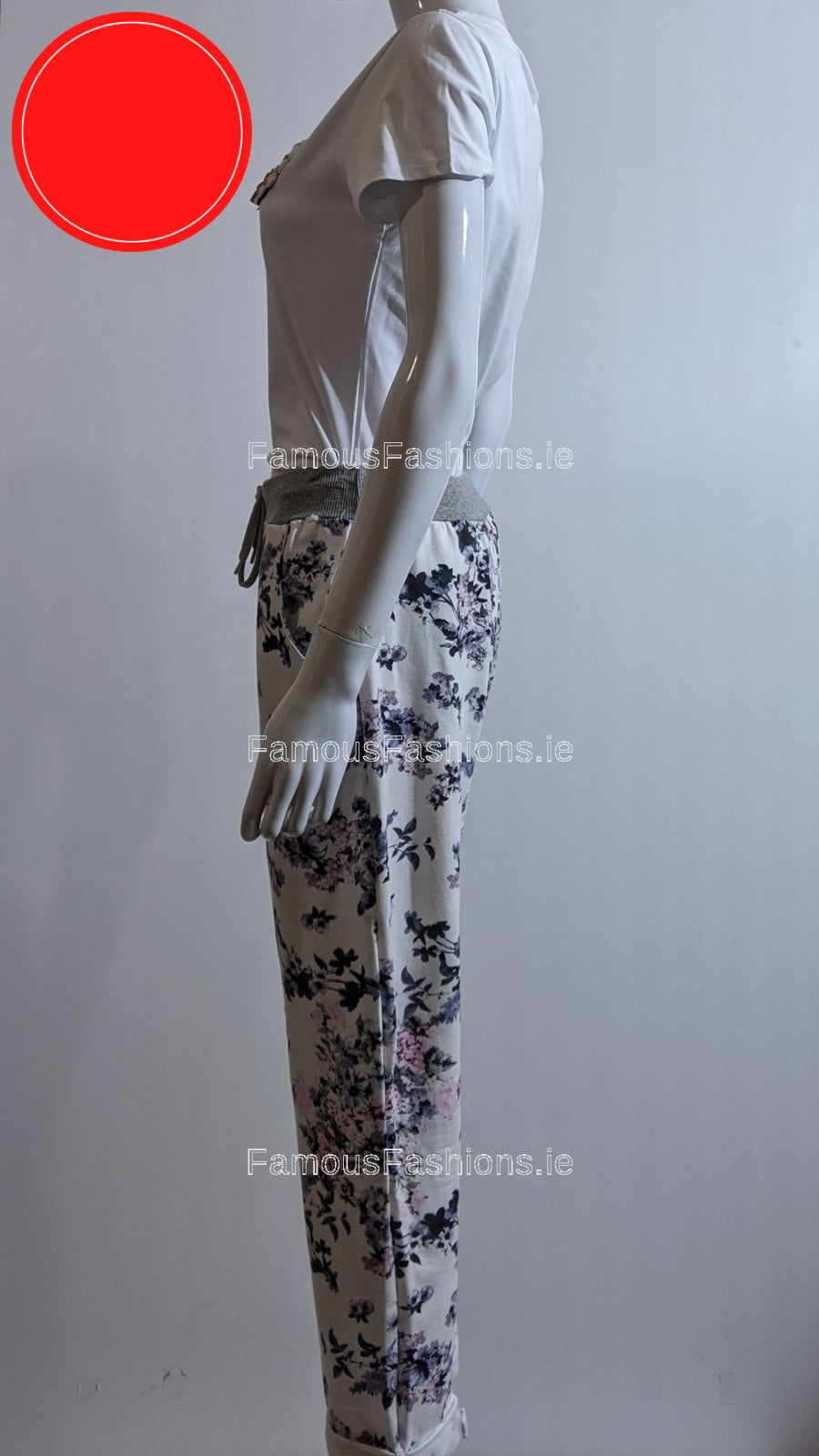 White Navy Floral Print Trouser