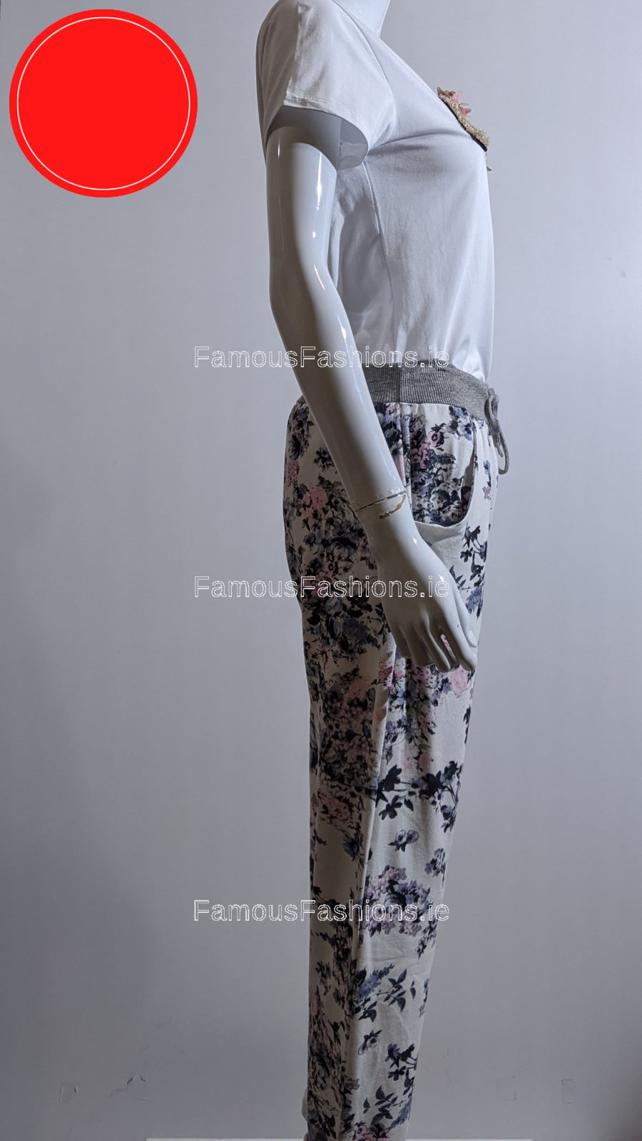 White Navy Floral Print Trouser