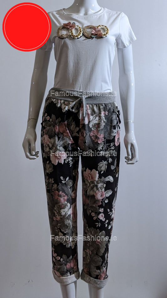 Black Floral Print Trouser