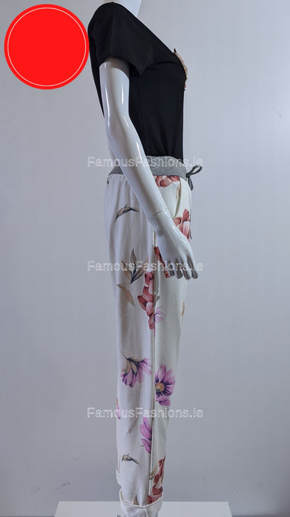 Cream Pink Floral Print Trouser