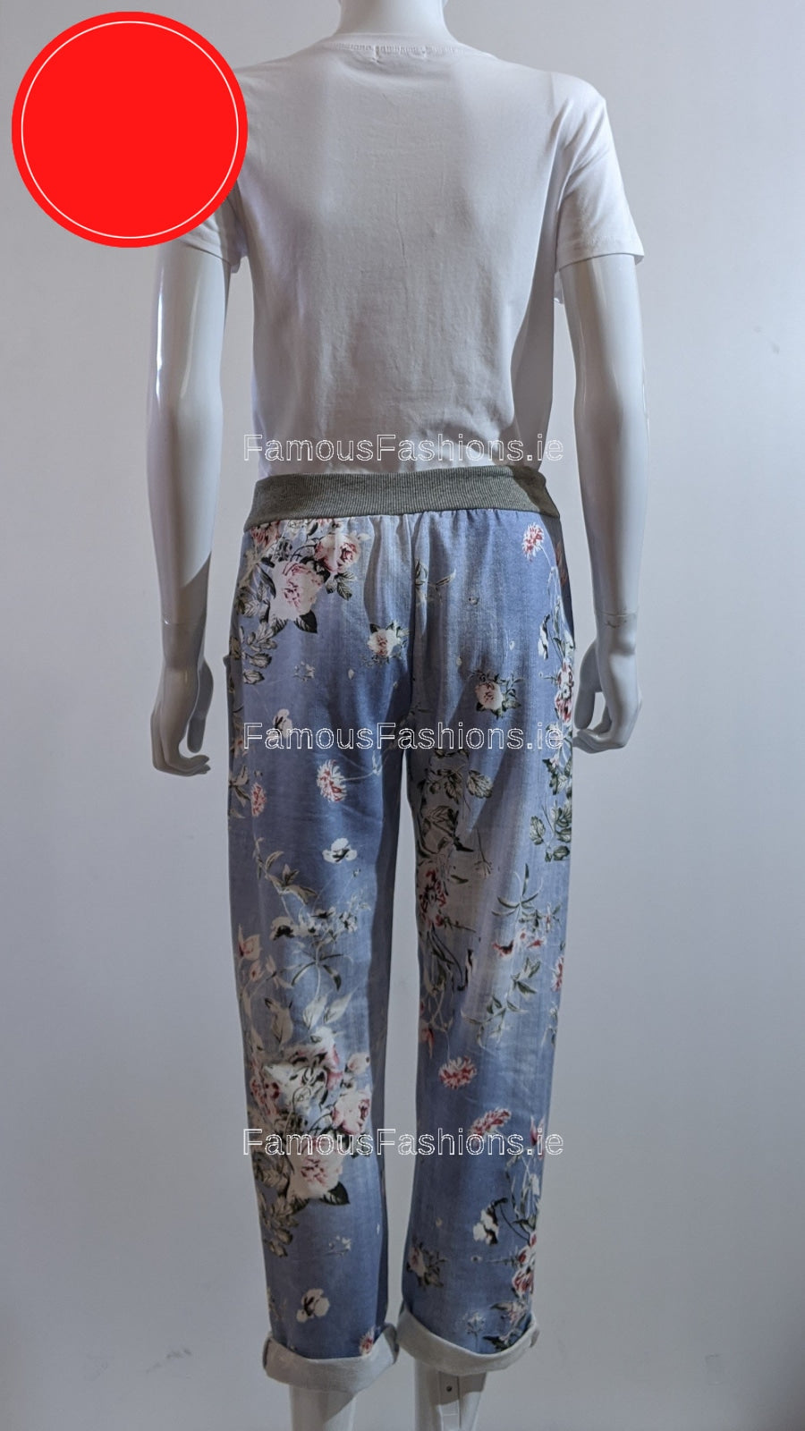 Denim Floral Print Trouser