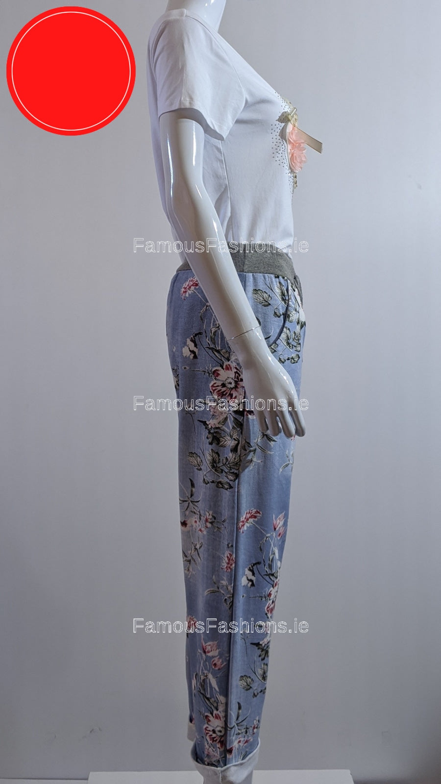 Denim Floral Print Trouser