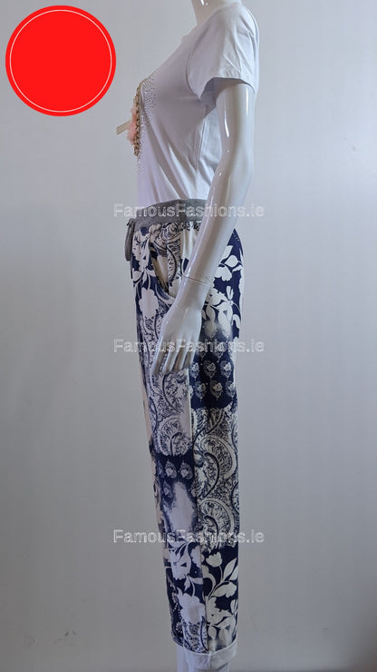 Blue Floral Print Trouser