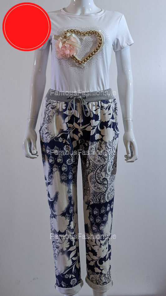 Blue Floral Print Trouser