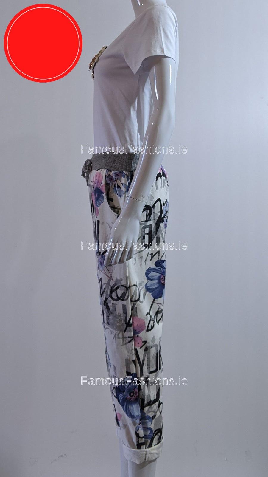 Cream Floral Print Pattern Trouser