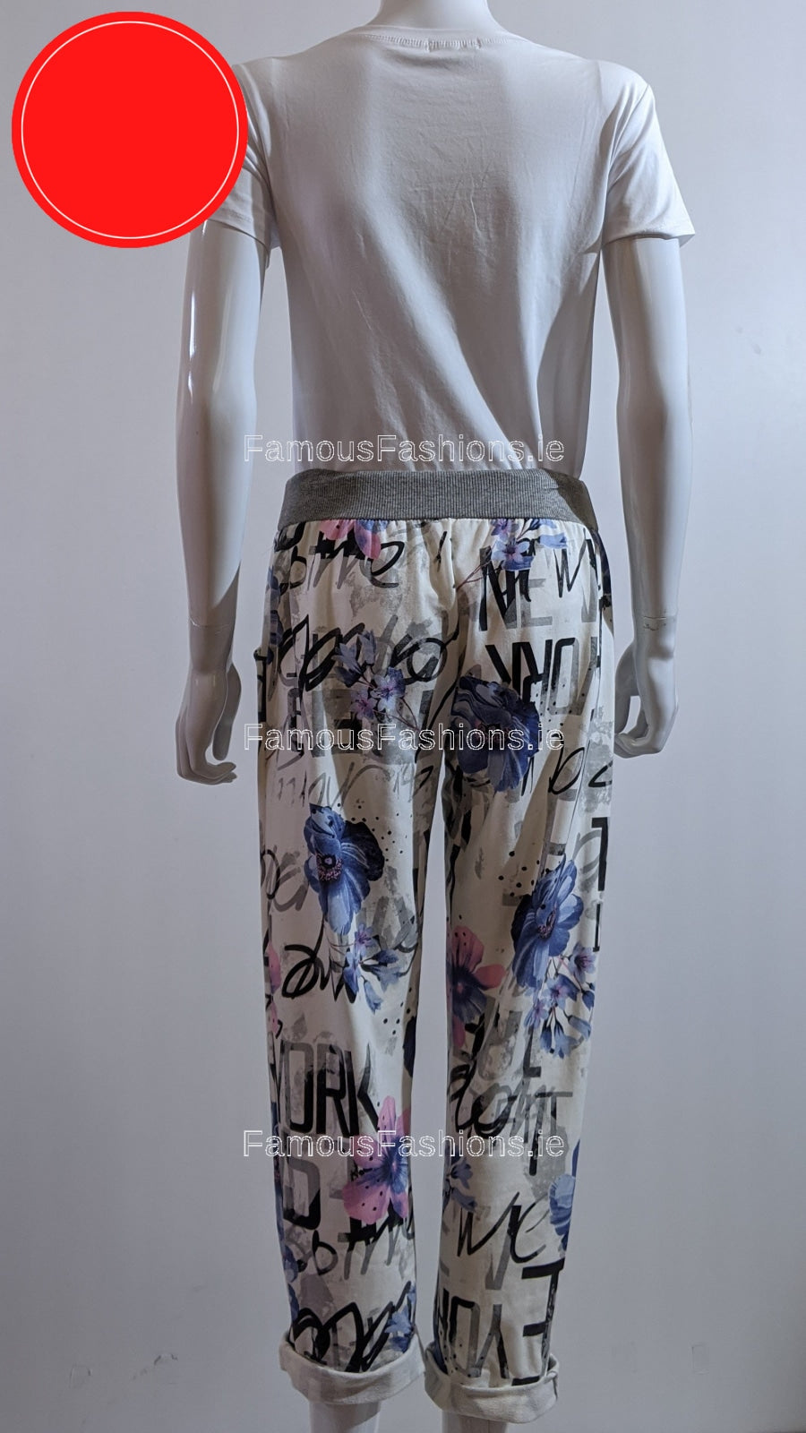 Cream Floral Print Pattern Trouser