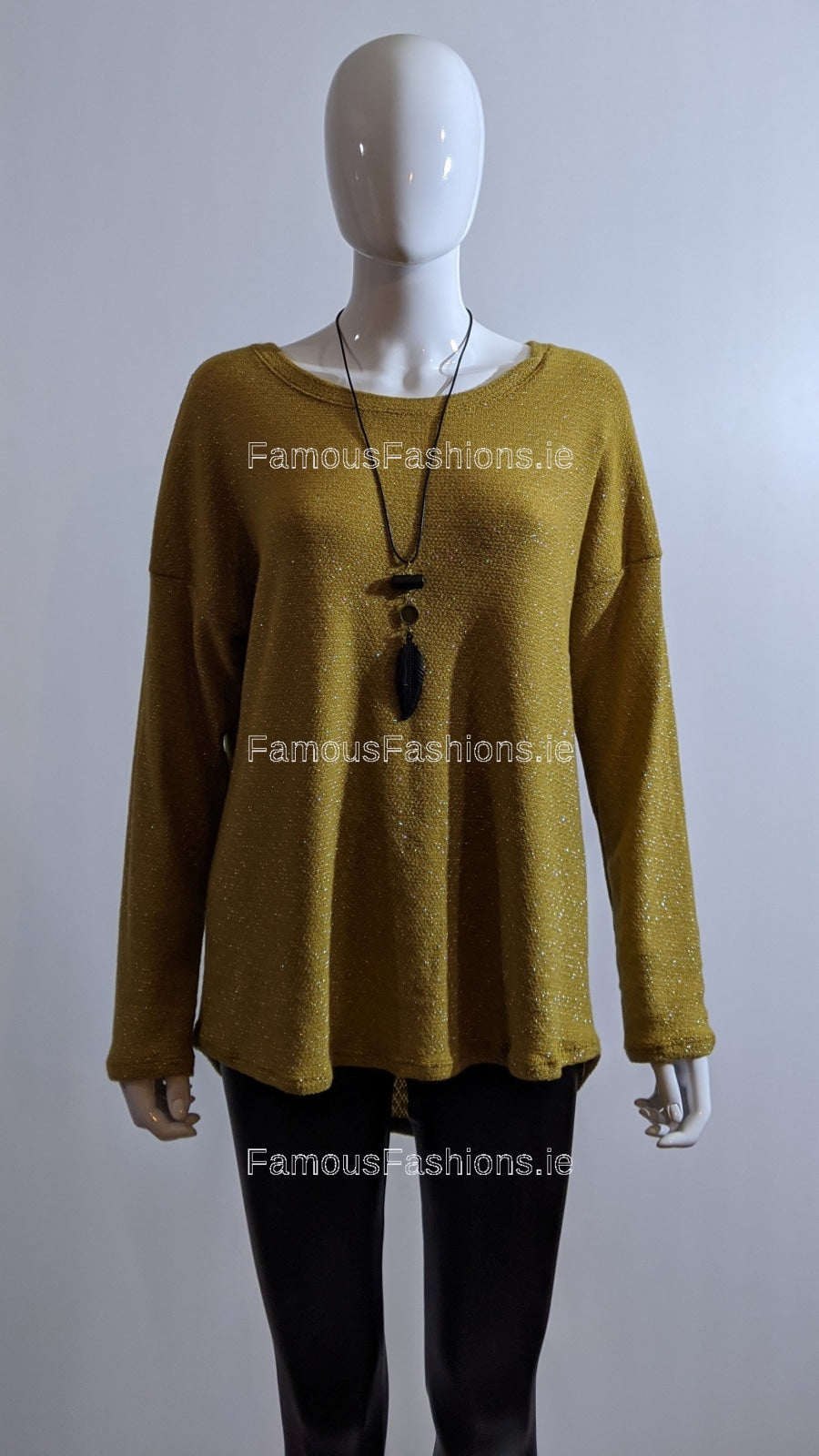 Mustard Necklace Glitter Detail Top