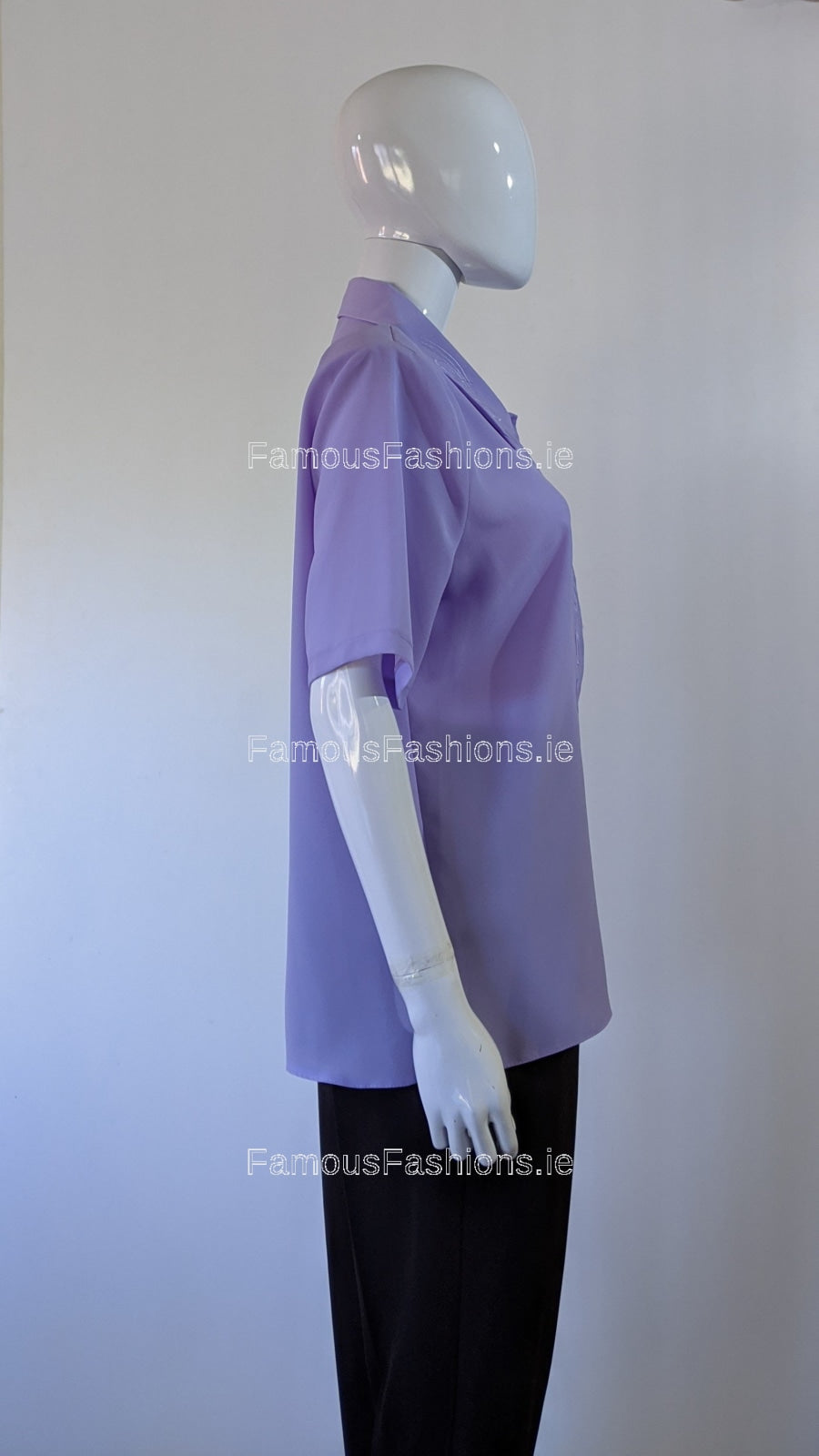 Lavender Collar Button Up Short Sleeve Blouse Top