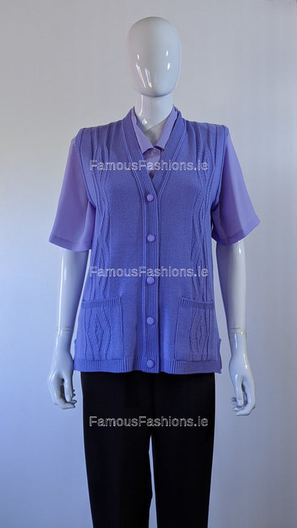 Lavender Button Up Knitted Waistcoat with Pockets