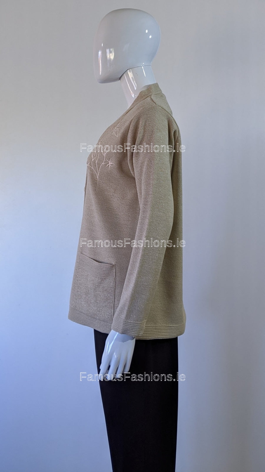 Beige V-Neck Neck Button Pocket Cardigan