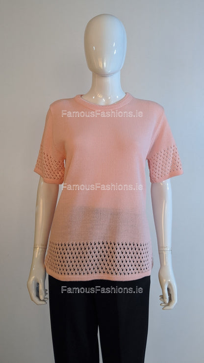 Pink Round Neck Short Sleeves Jumper