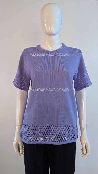 Purple Round Neck Short Sleeves Jumper