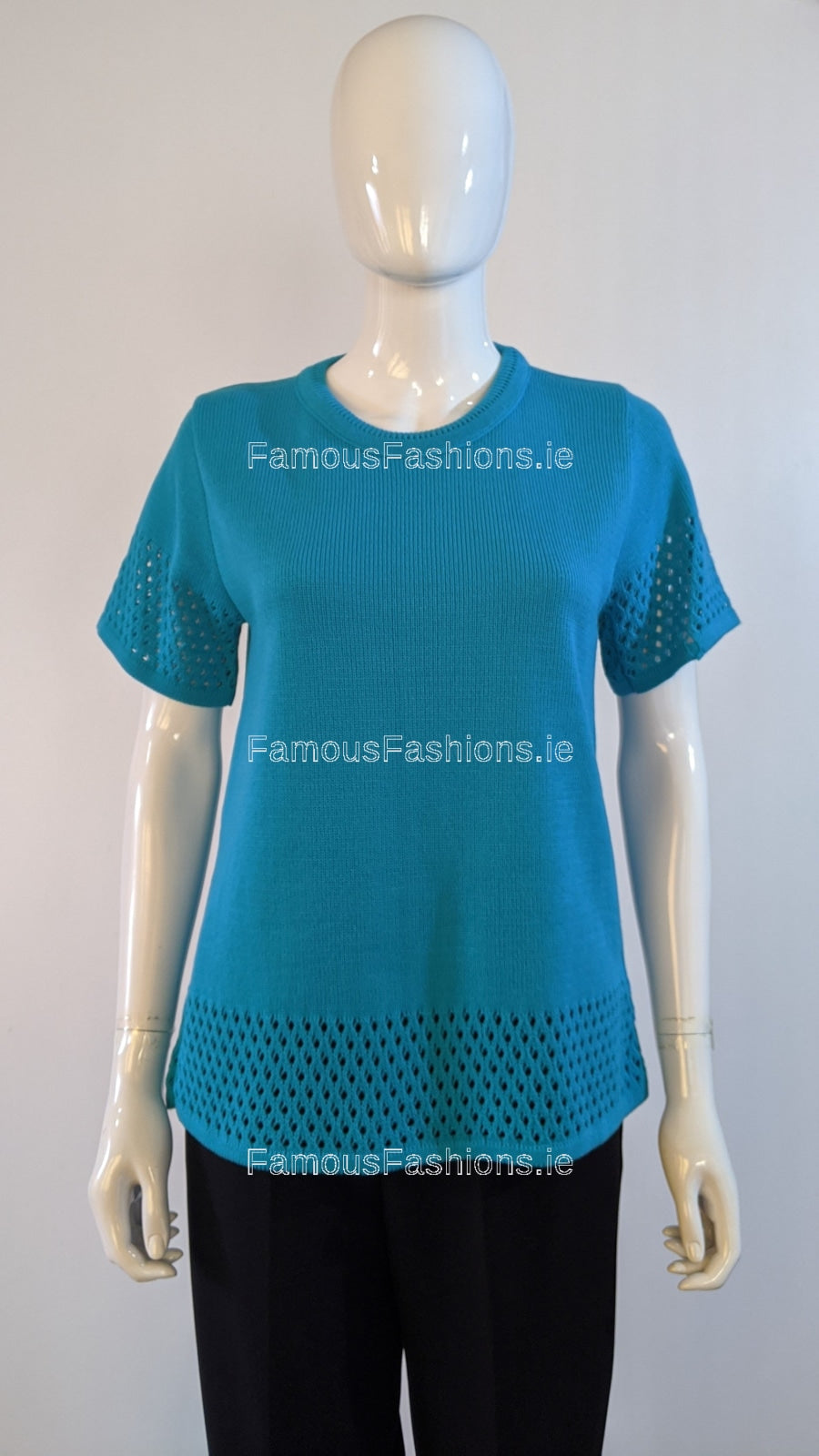 Teal Round Neck Short Sleeves Jumper