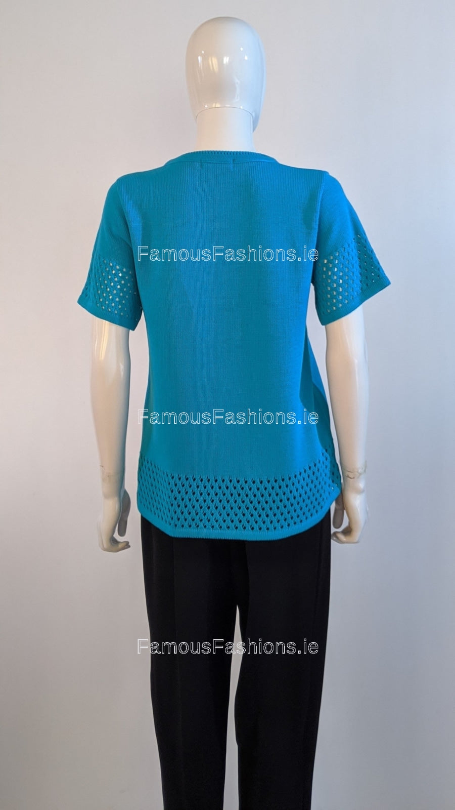 Teal Round Neck Short Sleeves Jumper