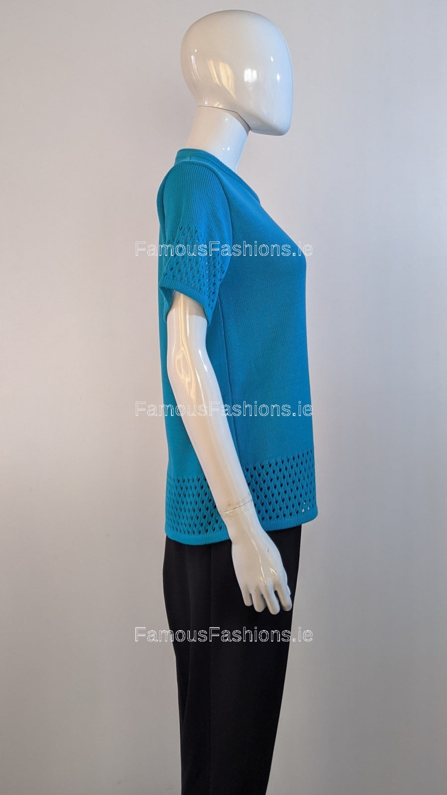 Teal Round Neck Short Sleeves Jumper