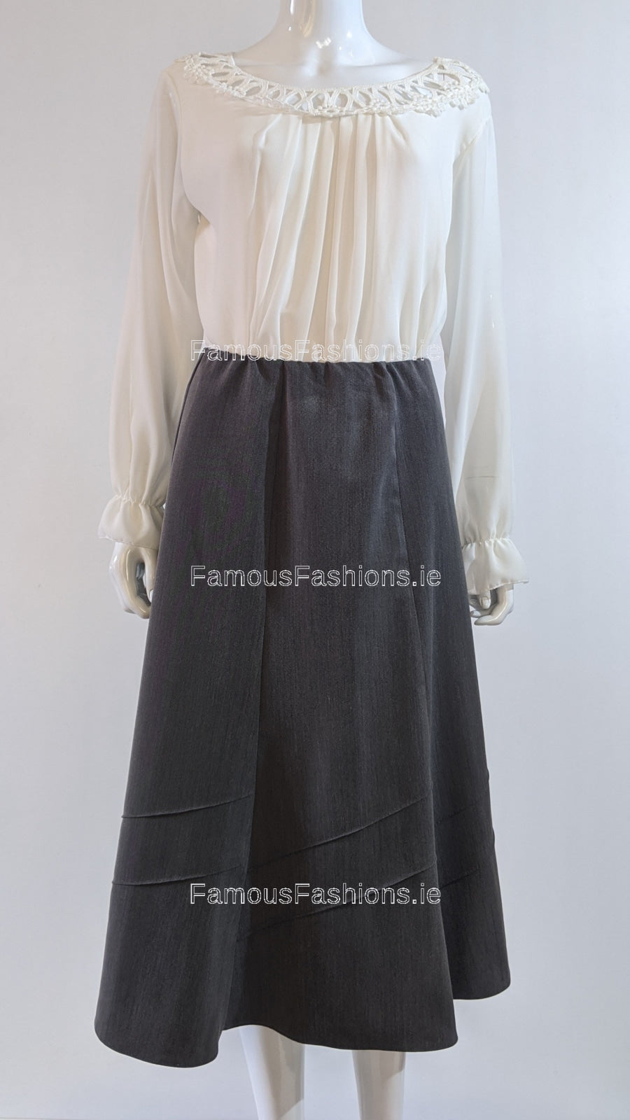 Grey Lined Elasticated A-Line Skirt