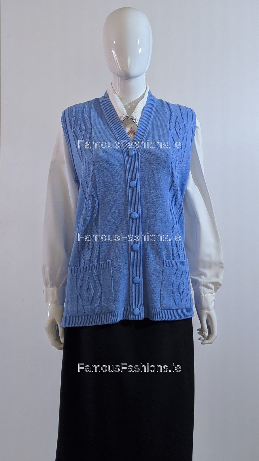 Blue Button Up Knitted Waistcoat with Pockets