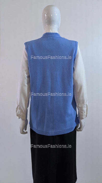 Blue Button Up Knitted Waistcoat with Pockets