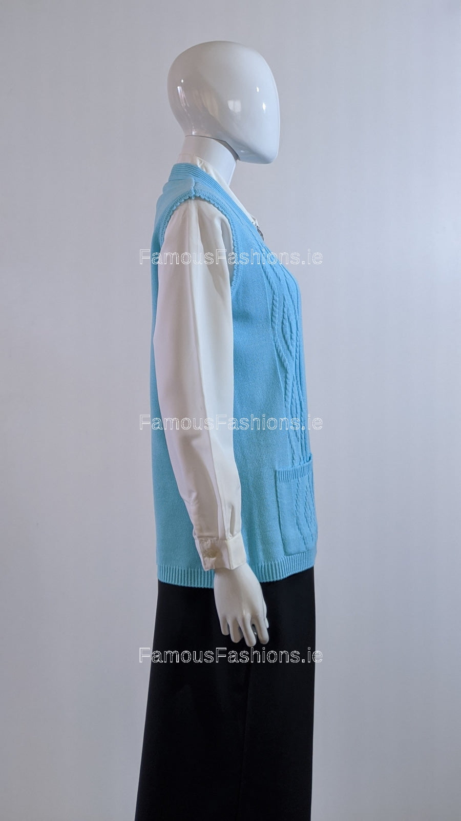 Turquoise Button Up Knitted Waistcoat with Pockets