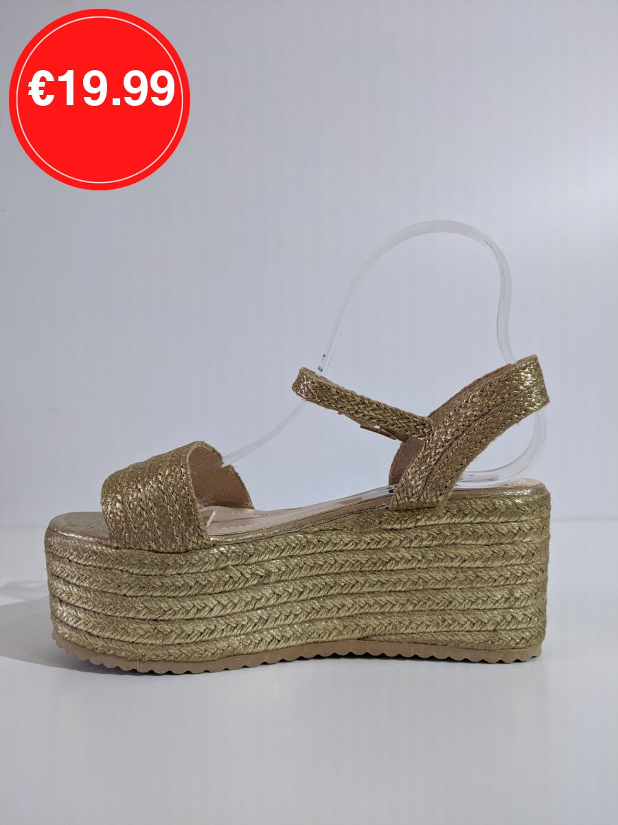 Gold Chunky Platform Espadrille Sandals