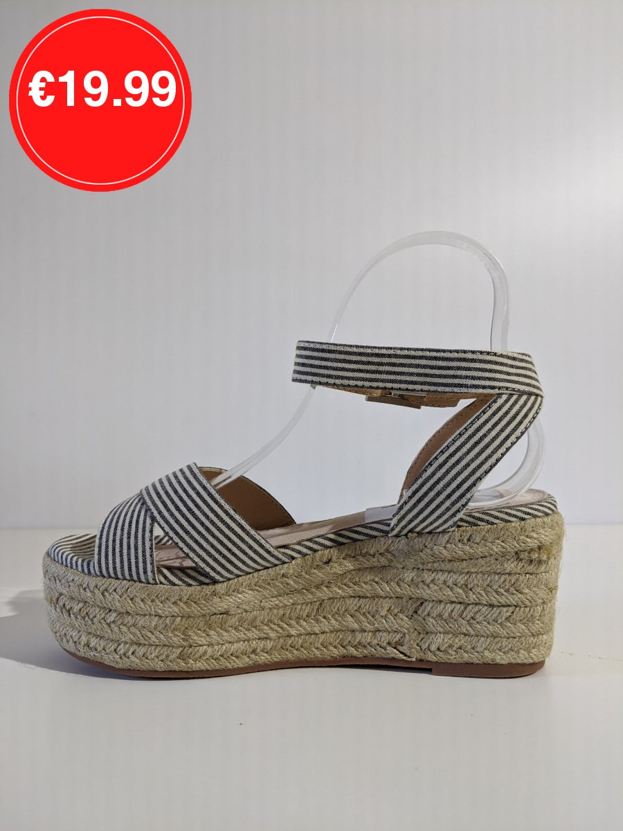 Navy Striped Design Espadrille Sandals