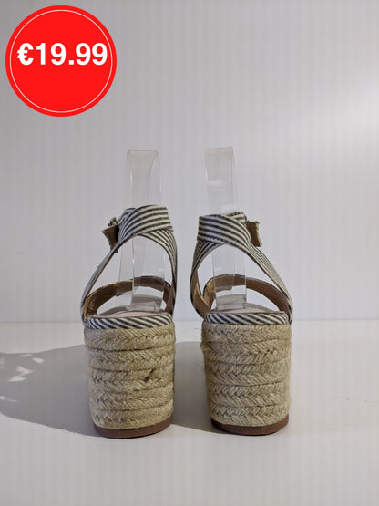 Navy Striped Design Espadrille Sandals