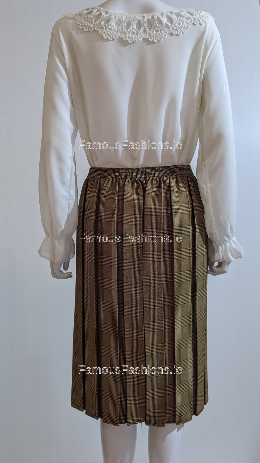 Camel Pleated Check Elasticated Skirt