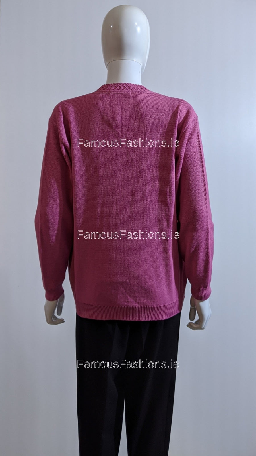 Pink V-Neck Diamond Design Cardigan with Pockets