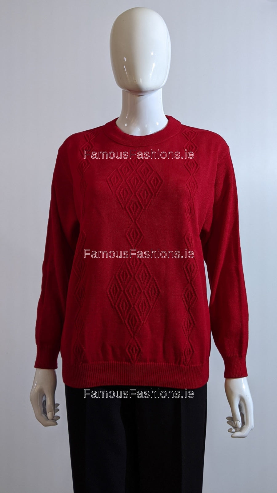 Red Round Neck Diamond Design Jumper