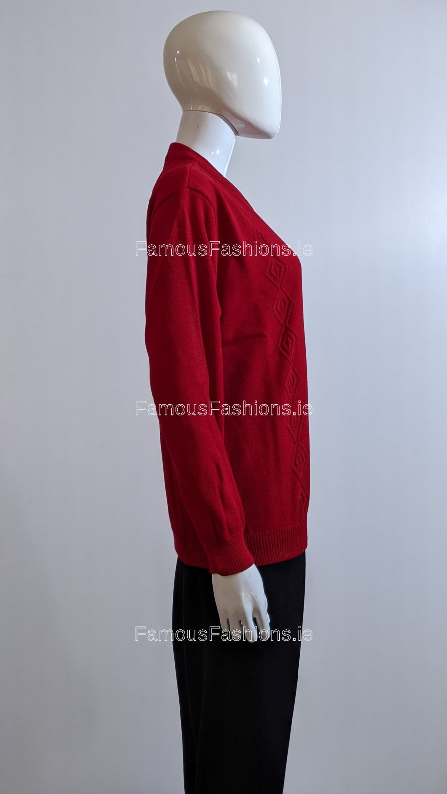 Red Round Neck Diamond Design Jumper