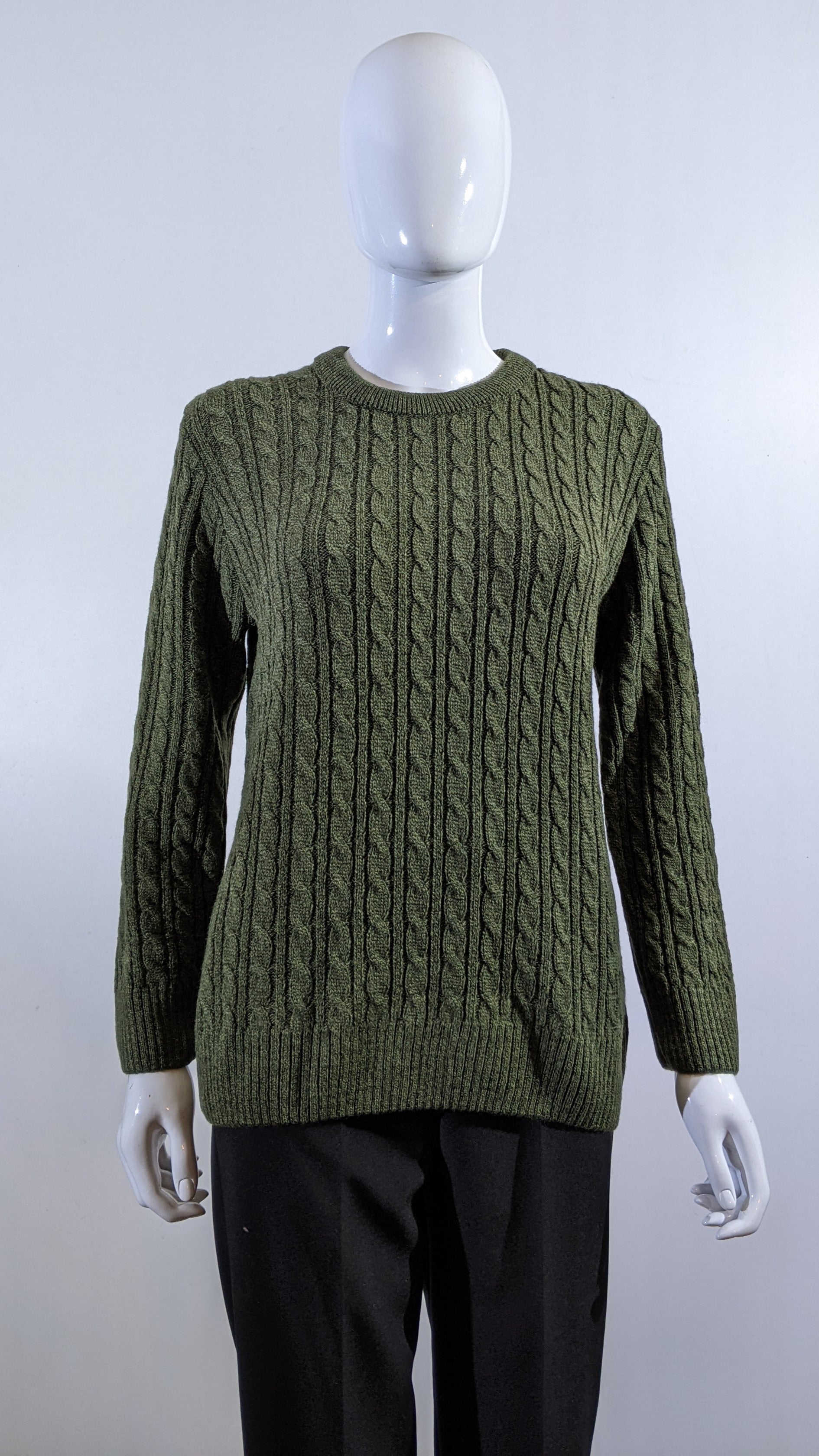 Khaki Green Round Neck Cable Knit Jumper 1