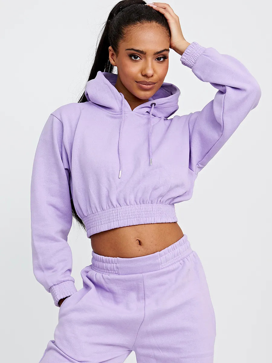 Lilac Purple Cropped Hoodie & Jogger Fleece Loungewear Co-ord