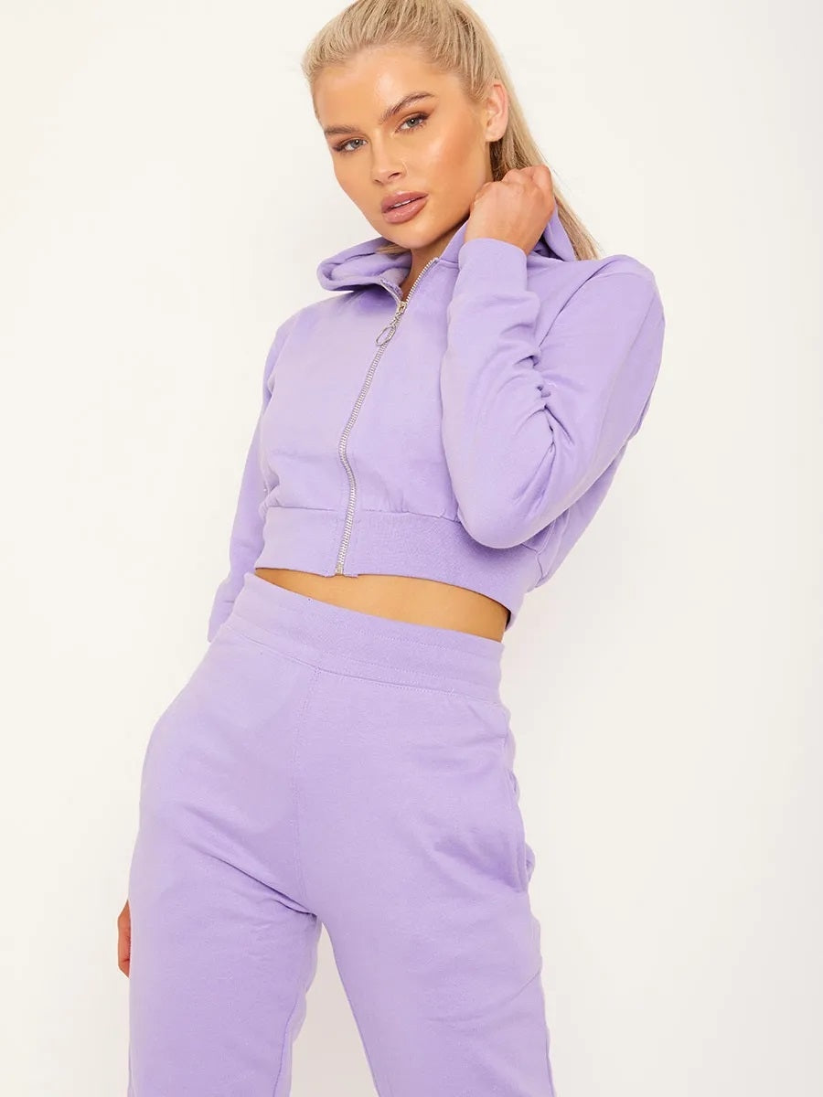 Lilac Purple Zip Hoodie Jogger Tracksuit