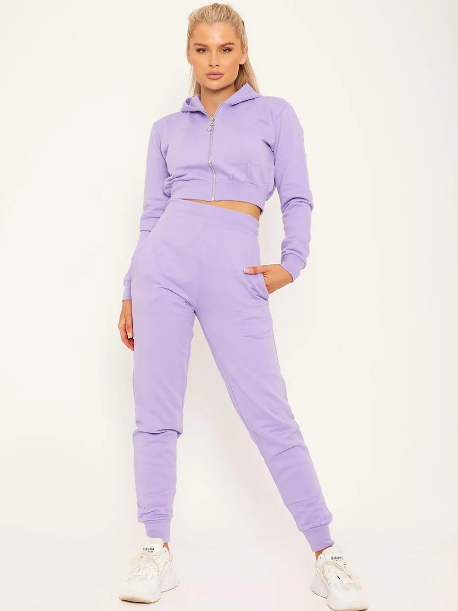 Lilac Purple Zip Hoodie Jogger Tracksuit