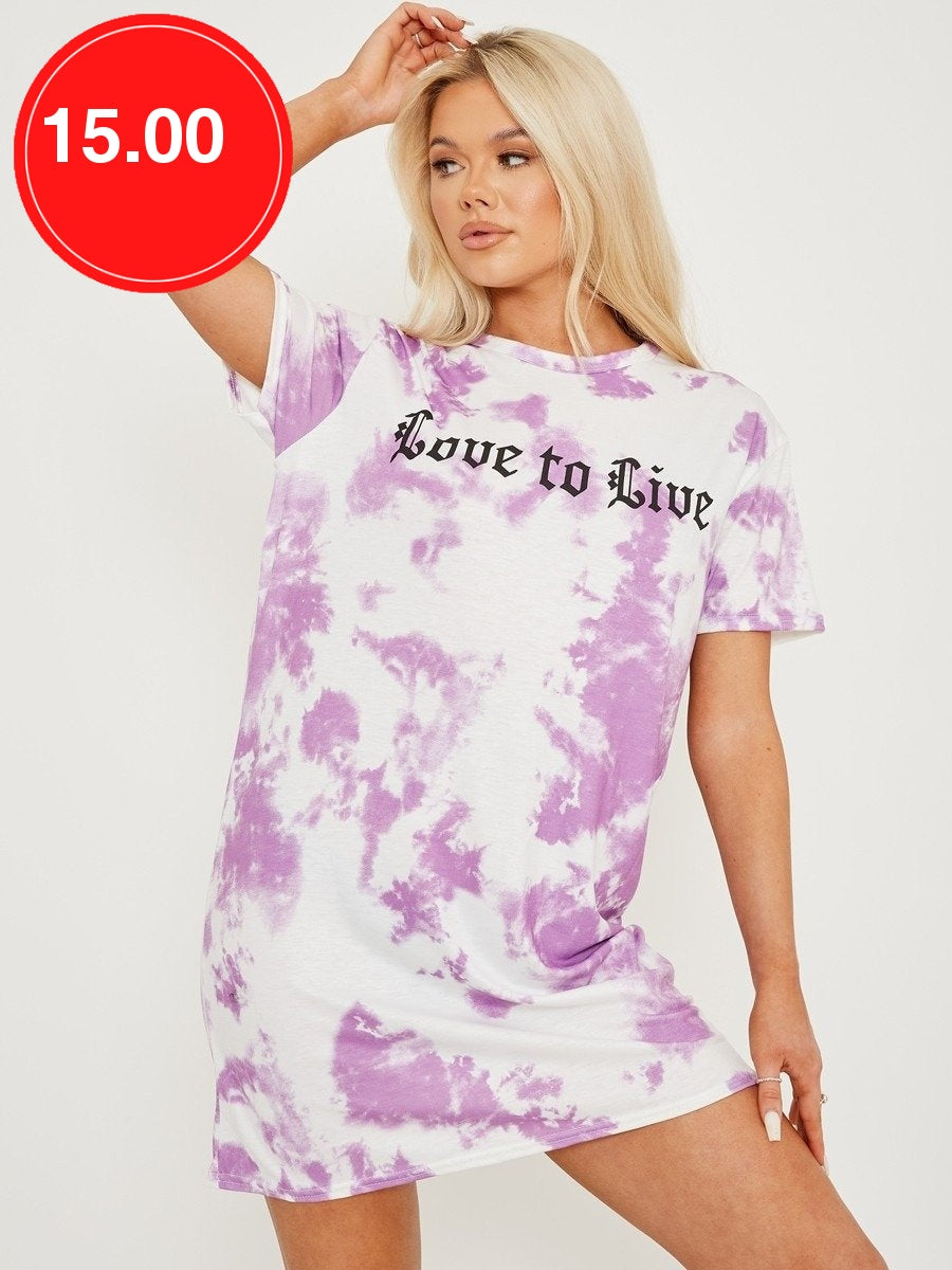 'Love To Live' Tie Dye T-Shirt Dress