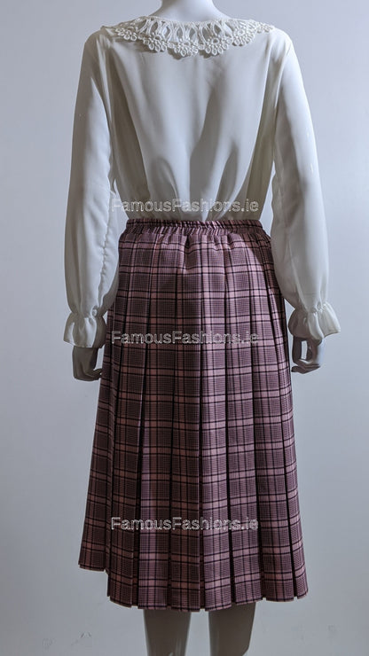 Pink Pleated Lined Check Skirt