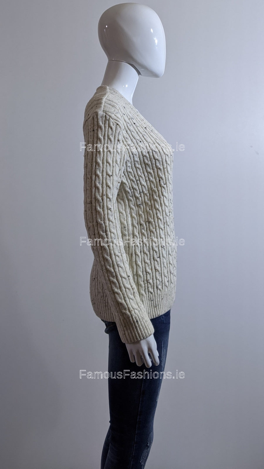 Cream V-Neck Cable Knit Jumper