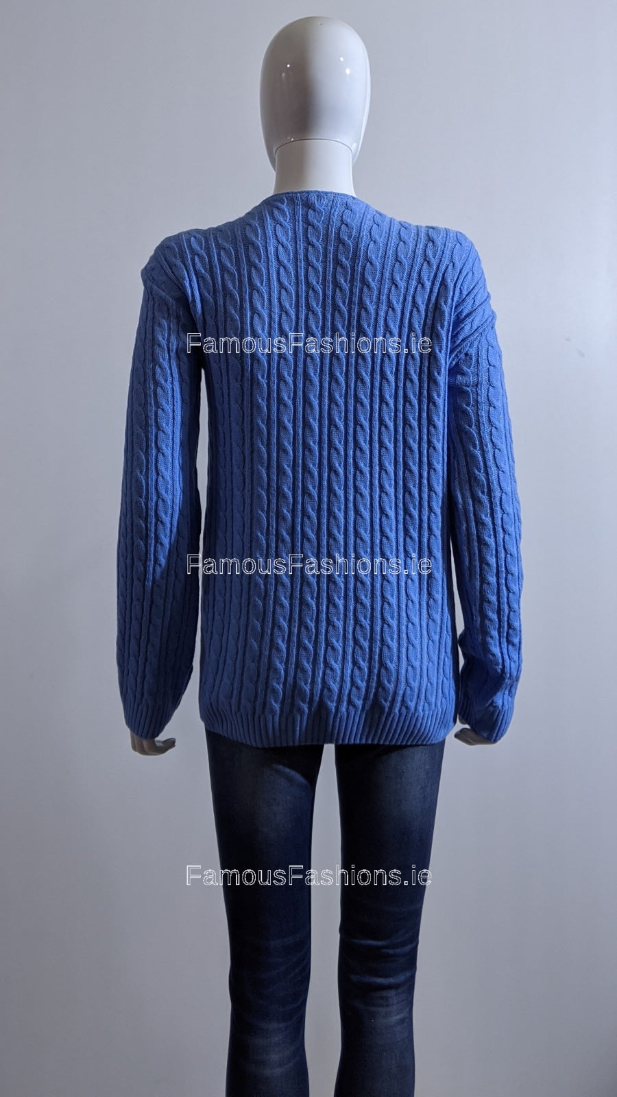 Blue V-Neck Cable Knit Jumper