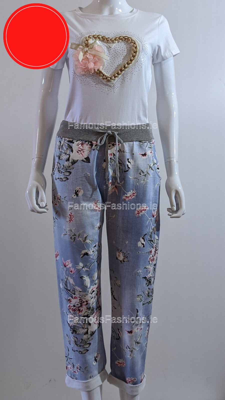 Denim Floral Print Trouser