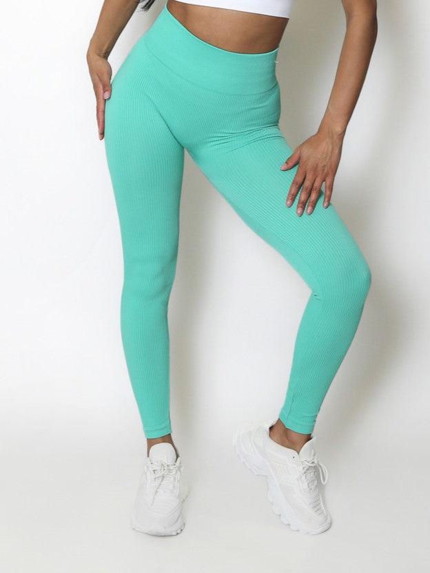 Mint High Waist Ribbed Seamless Gym Leggings