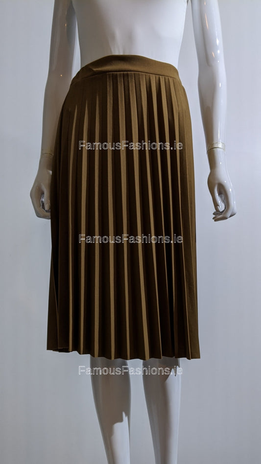 Mocha Pleated Knee Length Skirt