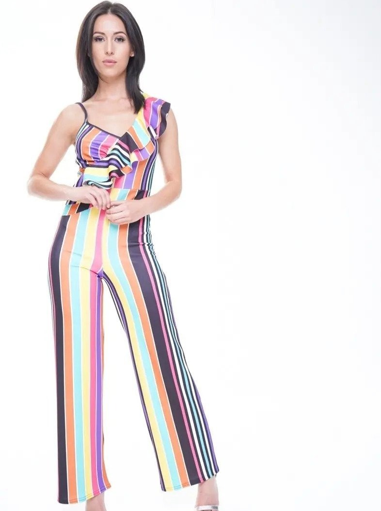 Multi Colour Stripe Ruffle Jumpsuit