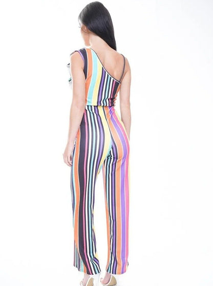 Multi Colour Stripe Ruffle Jumpsuit