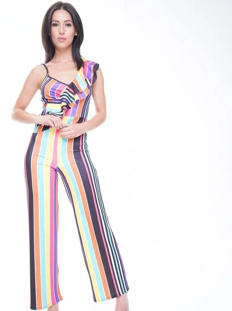 Multi Colour Stripe Ruffle Jumpsuit