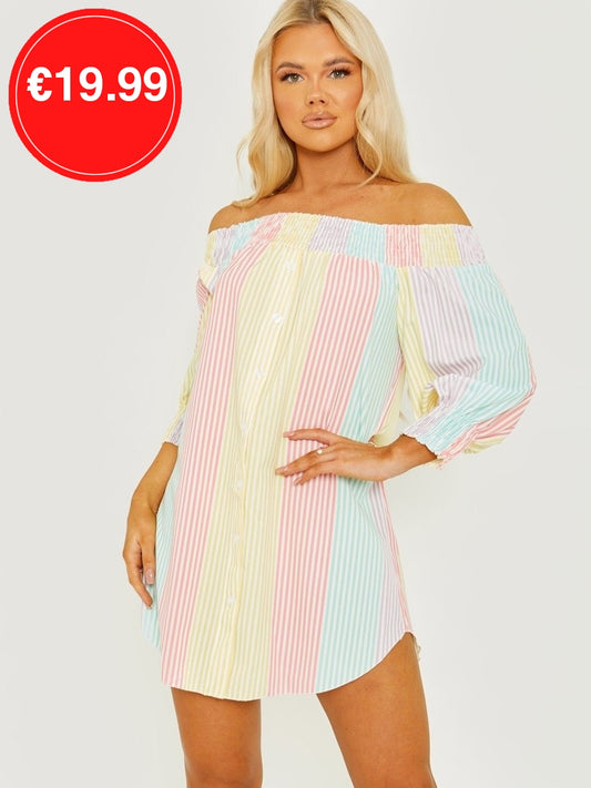 Multi Striped Bardot Dress