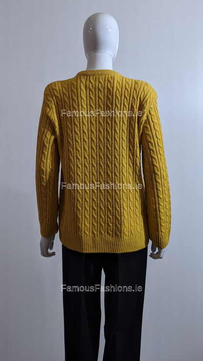 Mustard Round Neck Cable Knit Jumper