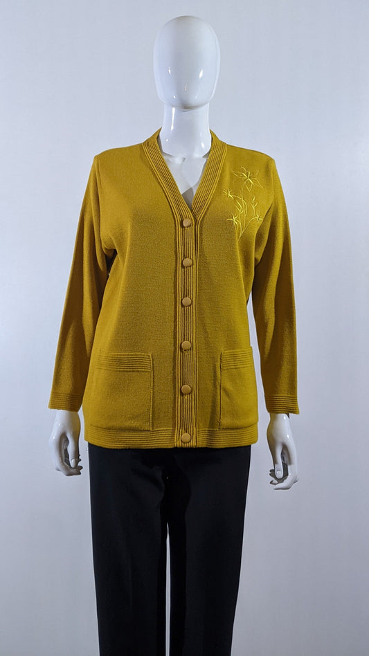 Mustard V-Neck Button Pocket Cardigan