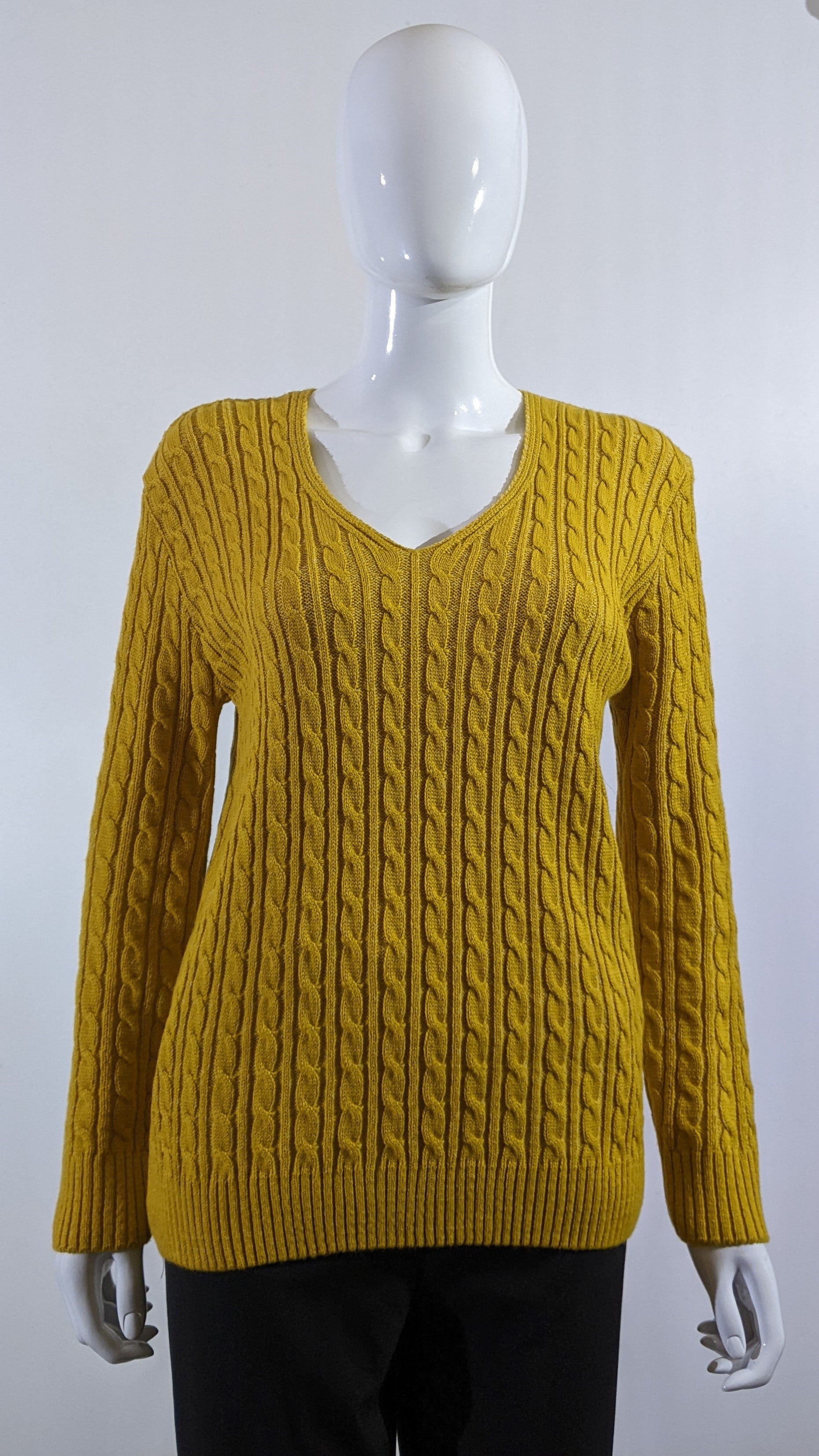 Mustard V-Neck Cable Knit Jumper