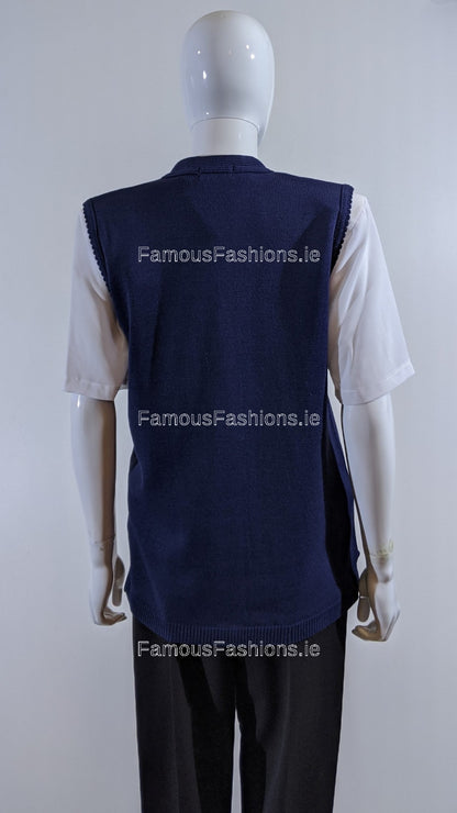 Navy Button Up Knitted Waistcoat Cardigan with Pockets